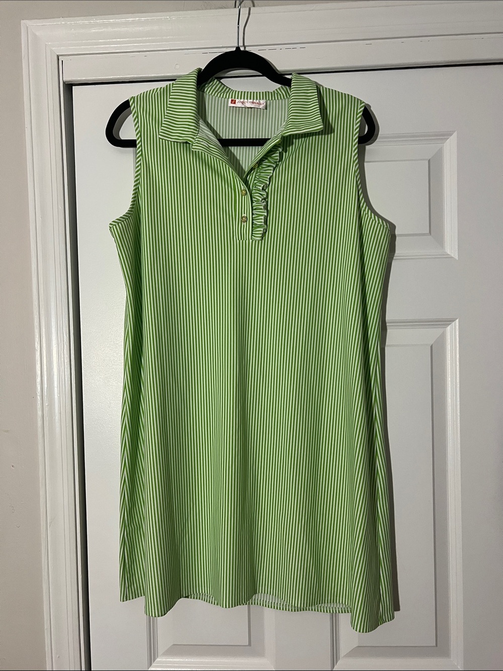 Jude Connally Green & White Striped Sleeveless Polo Dress